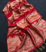 Red Color Jari Jaqurad Weaving Work Tisu Silk Blend Saree 