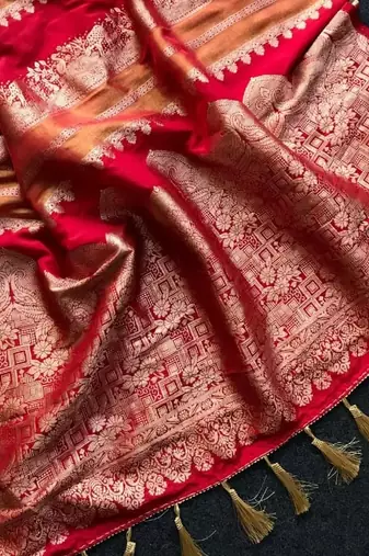 Red Color Jari Jaqurad Weaving Work Tisu Silk Blend Saree 