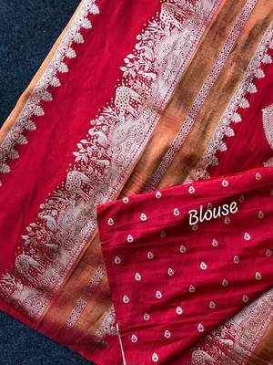 Red Color Jari Jaqurad Weaving Work Tisu Silk Blend Saree  3