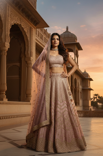 baby pink satin silk lehenga choli with net dupatta