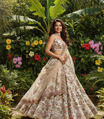 off white faux georgette lehenga choli with embroidery