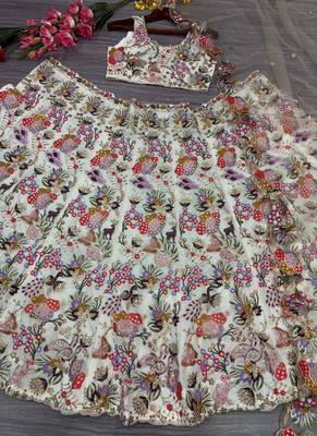 off white faux georgette lehenga choli with embroidery 4