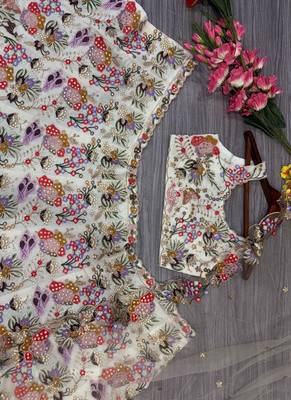 off white faux georgette lehenga choli with embroidery 5