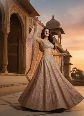 baby pink satin silk lehenga choli with net dupatta 2