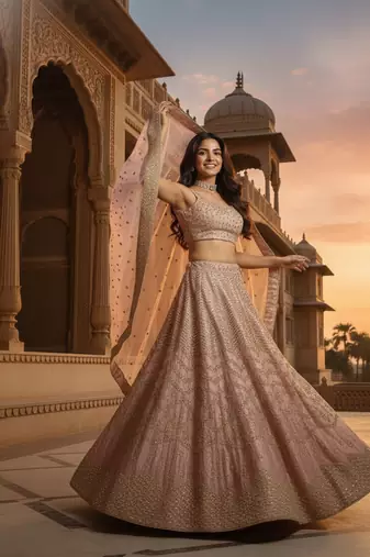 baby pink satin silk lehenga choli with net dupatta