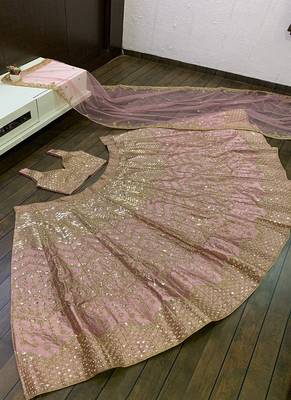 baby pink satin silk lehenga choli with net dupatta 3