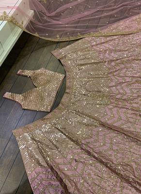 baby pink satin silk lehenga choli with net dupatta 4