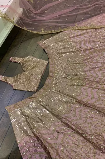 baby pink satin silk lehenga choli with net dupatta