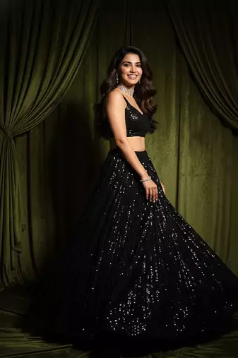 black georgette a-line lehenga choli