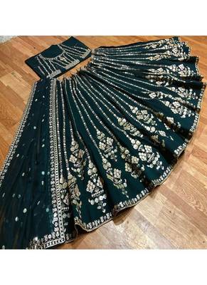 bottle green faux georgette lehenga choli with embroidery 3