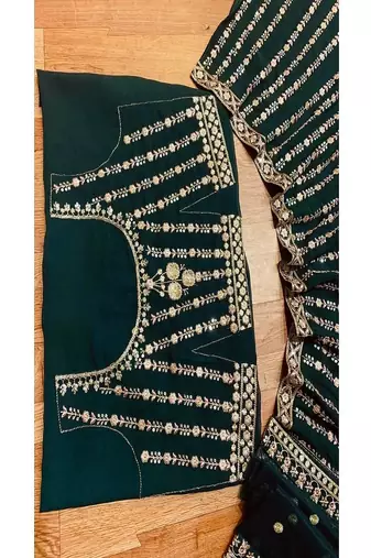 bottle green faux georgette lehenga choli with embroidery