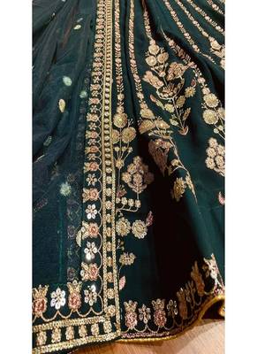bottle green faux georgette lehenga choli with embroidery 5