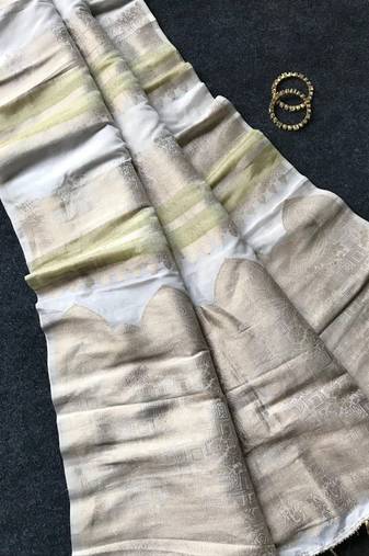 Off White Color Jari Jaqurad Weaving Work Tisu Silk Blend Saree 