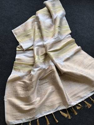 Off White Color Jari Jaqurad Weaving Work Tisu Silk Blend Saree  2