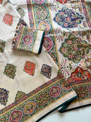 Off White Color Jari & Jaqurad Weaving Work Silk Blend Saree 4