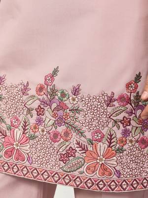 DUSTY PINK VISCOSE SILK THREAD & SEQUINS EMBROIDERED WORK FESTIVAL MARRIAGE PARTY WEAR STRAIGHT MENS KURTA WITH PANT 4