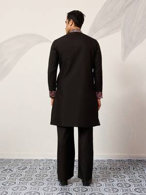BLACK VISCOSE SILK THREAD & SEQUINS EMBROIDERED WORK FESTIVAL MARRIAGE PARTY WEAR STRAIGHT MENS KURTA WITH PANT 5