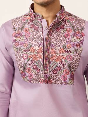 LAVENDER VISCOSE SILK THREAD & SEQUINS EMBROIDERED WORK FESTIVAL MARRIAGE PARTY WEAR STRAIGHT MENS KURTA WITH PANT 3