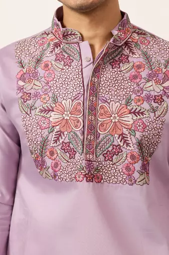 LAVENDER VISCOSE SILK THREAD & SEQUINS EMBROIDERED WORK FESTIVAL MARRIAGE PARTY WEAR STRAIGHT MENS KURTA WITH PANT
