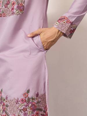 LAVENDER VISCOSE SILK THREAD & SEQUINS EMBROIDERED WORK FESTIVAL MARRIAGE PARTY WEAR STRAIGHT MENS KURTA WITH PANT 4
