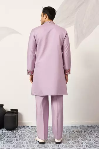 LAVENDER VISCOSE SILK THREAD & SEQUINS EMBROIDERED WORK FESTIVAL MARRIAGE PARTY WEAR STRAIGHT MENS KURTA WITH PANT