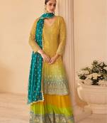 Yellow real georgette free size stitched suit with sequence & diamond work