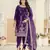 Violet ice velvet semi stitched suit with embroidery work