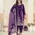 Violet ice velvet semi stitched suit with embroidery work