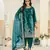 Teal blue ice velvet semi stitched suit with embroidery work