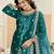 Teal blue ice velvet semi stitched suit with embroidery work