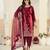 Maroon ice velvet semi stitched suit with embroidery work