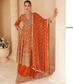 Orange real georgette free size stitched suit with sequence & diamond work
