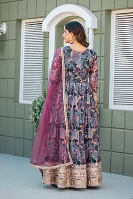Grey Taby Silk Stitched Anarkali Suit With Thread & Sequence Work 4