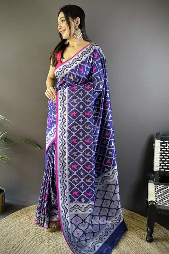 Blue lichi soft silk jacquard silver gold zari weaving banarasi saree