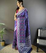 Blue lichi soft silk jacquard silver gold zari weaving banarasi saree