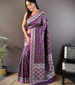 Purple lichi soft silk jacquard silver gold zari weaving banarasi saree