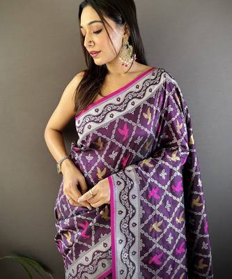 Purple lichi soft silk jacquard silver gold zari weaving banarasi saree 4