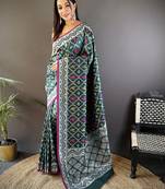 Dark green lichi soft silk jacquard silver gold zari weaving banarasi saree