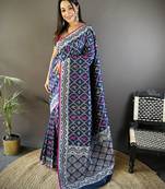 Royal blue lichi soft silk jacquard silver gold zari weaving banarasi saree