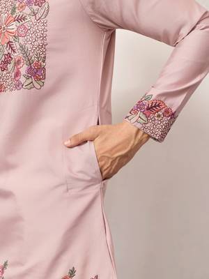 DUSTY PINK VISCOSE SILK THREAD & SEQUINS EMBROIDERED WORK FESTIVAL MARRIAGE PARTY WEAR STRAIGHT MENS KURTA WITH PANT 6