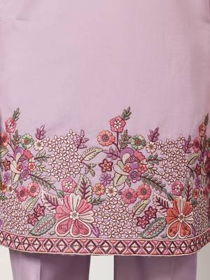 LAVENDER VISCOSE SILK THREAD & SEQUINS EMBROIDERED WORK FESTIVAL MARRIAGE PARTY WEAR STRAIGHT MENS KURTA WITH PANT 6