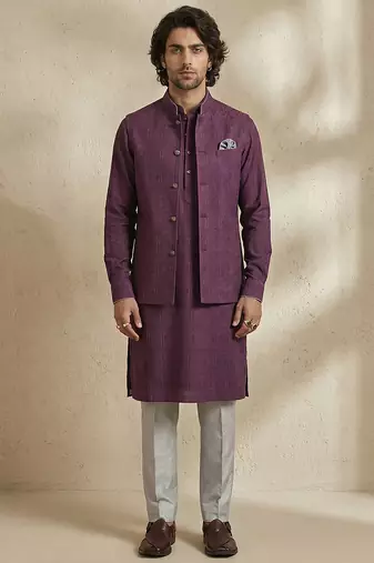 Purple embroidered cotton nehru jacket