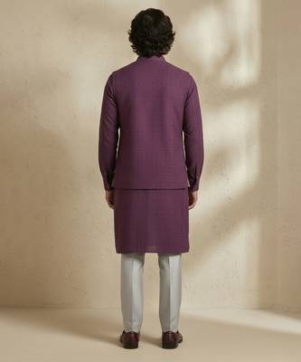 Purple embroidered cotton nehru jacket 2