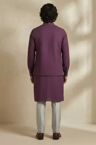 Purple embroidered cotton nehru jacket