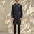 Black embroidered cotton silk kurta set