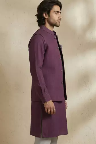 Purple embroidered cotton nehru jacket