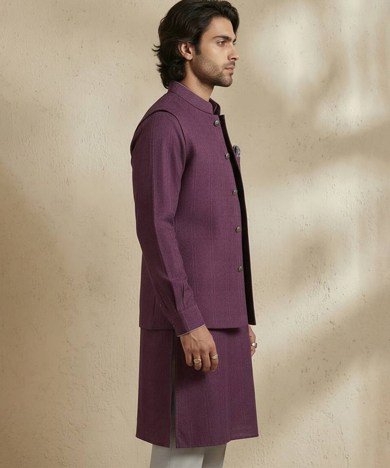 Purple embroidered cotton nehru jacket