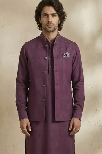 Purple embroidered cotton nehru jacket