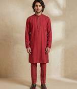 Maroon woven cotton kurta set