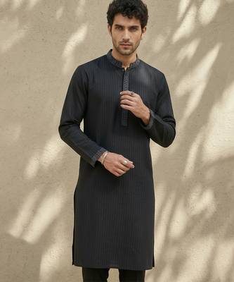 Black embroidered cotton silk kurta set 5